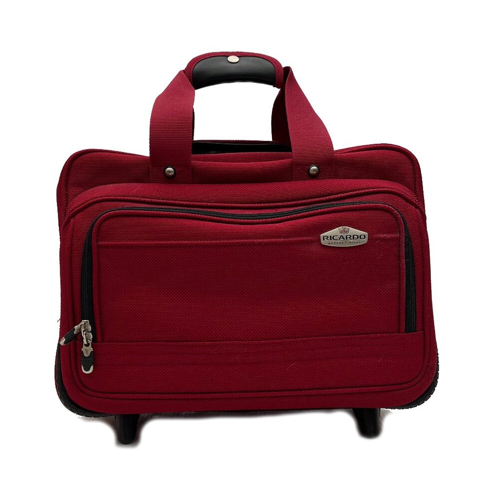 Vintage Ricardo Beverly Hills Santa Cruz Red Luggage Wheeled Tote Travel 17x13x8